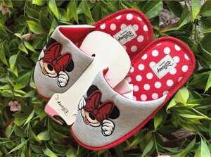 Disney Minnie Mouse Grey and Red Polka Dot Slippers